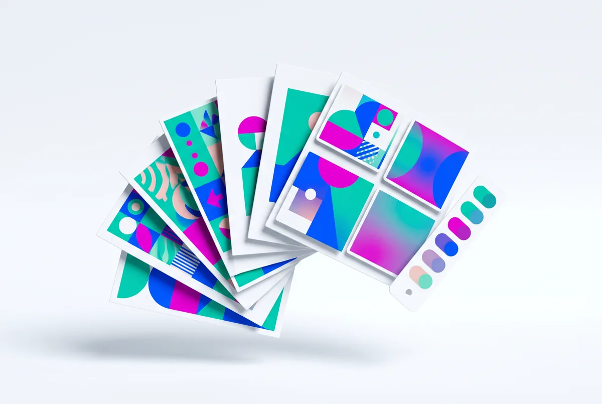 Conjunto de piezas gráficas y publicaciones para redes
